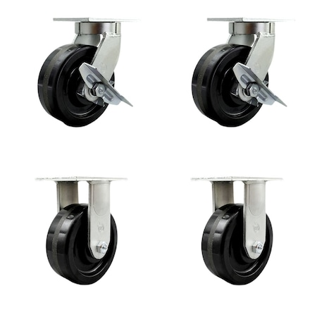Service Caster 8'' Extra Heavy Duty Phenolic Wheel Swivel Caster Set 2 Brakes 2 Rigid, 4PK CRAN-SCC-KP92S830-PHR-SLB-2-R-2